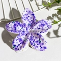 Plumeria shark hair claw clip with purple floral print on white plastic base - Purple White Floral (148-9)
