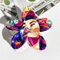 Pop art style flower hair claw clip with purple female portrait and money pattern - ABS / Vintage Trendy Figure-ABS Beige 138-8