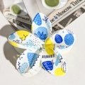 Floral print shark hair clip with blue and yellow flower pattern on creamy white base - ABS / Blue Yellow Abstract Plant-ABS Beige 140-5