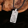 Retro Route 66 stainless steel pendant necklace with a black braided leather strap - Pendant Only (No Chain)
