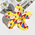 Vibrant yellow flower hair claw clip with vintage illustration and crown motif print - ABS / Vintage Character Painted-ABS Beige 143-2
