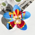 Floral hair claw clip with colorful clown pattern on resin petals over creative desk decor - ABS / Circus Jester Print-ABS Beige 143-4A