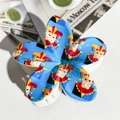 Blue plumeria hair claw clip with cartoon clown pattern and white grip teeth - ABS / Blue Jester Print-ABS Beige 143-6