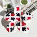 White flower hair claw clip with poker card suits print including hearts and spades - ABS / White Poker Print-ABS Beige 145-2