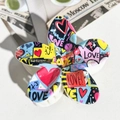 Graffiti style plumeria flower hair claw with LOVE patterns and heart symbols - ABS / Color Heart Graffiti-ABS Beige 149-2