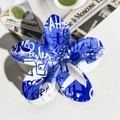 Modern blue and white graffiti print plumeria hair claw clip with a glossy finish - ABS / Blue White Art Graffiti-ABS Beige 149-3