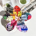 Floral claw clip with colorful hand-drawn cat illustrations on a white resin base - ABS / All Over Cat Illustration-ABS Beige 150-4