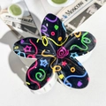 Black resin flower hair claw clip with colorful graffiti patterns and white teeth detail - ABS / Black Base Color Graffiti-ABS Beige 153-2