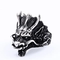 Retro stainless steel dragon head ring with detailed scales and black oxidized finish - US 10 / Dominating Dragon Head Style (BR8-682)
