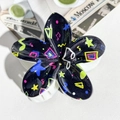 Pop art flower hair claw clip with colorful neon star and music note patterns - ABS / Fluorescent Memphis Element-ABS Beige 153-4