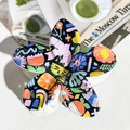 Floral claw clip featuring colorful bird and strawberry patterns on a black base - ABS / Black Base Nature Illustration-ABS Beige 154-4