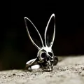Vintage stainless steel rabbit skull ring with dark gothic aesthetic and distressed finish - US Size 7 / Small Style (BR8-809)