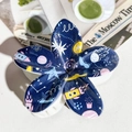 Dark blue frangipani hair claw clip with space planet pattern and white plastic teeth - ABS / Deep Blue Hand Drawn Space-ABS Beige 156-2