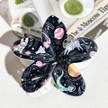 Black flower hair claw clip with astronaut cat space pattern and high gloss finish - ABS / Astronaut Cat Space-ABS Beige 156-3