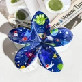 Space-themed dark blue floral hair claw clip with cartoon alien and rocket prints - ABS / Deep Blue Space Cartoon-ABS Beige 156-5