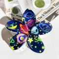 Navy blue space pattern flower hair claw clip with colorful planets and UFO prints - ABS / Fun Space Starry Sky-ABS Beige 156-6