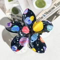 Plumeria hair claw clip in black with colorful outer space galaxy and star pattern - ABS / Black Planet Print-ABS Beige 156-7