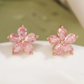Exquisite 18K gold plated flower stud earrings with pink zircon petals for women - Pink Flower (45774)
