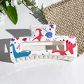 Rectangular hair claw clip with colorful dinosaur and floral UV print on cream base - Colorful Dinosaur and Plant (139-1)