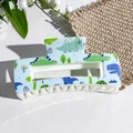 Square hair claw clip with light blue dinosaur UV print for women half-up hair styling - Blue Dinosaur Pattern (139-3)