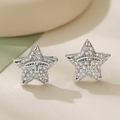 Boucles d'oreilles étoiles argentées avec zircons pavés et logo T central gravé avec soin - Style Étoile Argentée (45796)