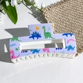 Purple rectangular shark hair claw clip with colorful cartoon dinosaur print and ROAR text - Purple Dinosaur Pattern (139-7)