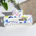 White square claw clip with colorful UV printed abstract art graffiti patterns - Artistic Graffiti Lines (140-1)