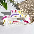 Artistic square hair claw clip with colorful abstract UV printing on white base - Colorful Artistic Brushstrokes (140-4)
