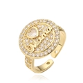 Detailed close-up of 18K gold plated ring with Mama letters and sparkling heart zircon - Adjustable Open / Style 14630 (MAMA Letter With Heart)