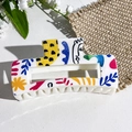White rectangular hair claw clip with artistic colorful abstract patterns for women - Artistic Abstract Face Plant (140-7)