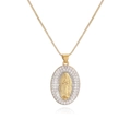 Collana con ciondolo Vergine Maria ovale placcata bicolore con inserti in zirconi - Motivo Vergine Maria (24919)