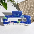 Square hair claw clip in dark blue with colorful bow prints and hollow design - Dark Blue Bow Print (142-1)