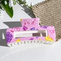 Pink hair claw clip with bow and polka dot print and white plastic teeth - Pink Bow and Polka Dots (142-4)