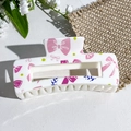 Cream hair claw clip featuring pink bows and purple floral UV printed patterns - Floral Bow Pattern (142-5)