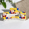 Rectangular hollow hair claw clip in bright yellow with cute cartoon king patterns - Cartoon King Pattern (143-2)