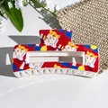 Red square hair claw clip with cartoon nutcracker king print and white comb teeth - Red Cartoon King (143-3)
