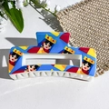 Blue square hair claw clip featuring colorful UV printed cartoon queen character - Blue Cartoon Queen (143-4)