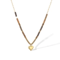 Collana in acciaio inossidabile stile vintage con ciondolo a cuore e pietre occhio di tigre - Stile Ciondolo a Cuore (24941)