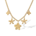 Close-up of 18K gold plated flower charms on a bold stainless steel curb chain necklace - Metallic Floral (24952)