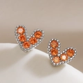 Orecchini a lobo a cuore in argento con zirconi arancioni e bordo decorato per donna - Arancione (45848)