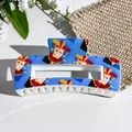 Square hair claw clip with blue UV printed jester pattern and white inner teeth - Blue Cartoon Jester (143-6)