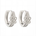 Minimalist silver geometric hoop earrings featuring 18K white gold plating and cubic zirconia - Silver