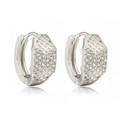 Silver bow knot huggie earrings with cubic zirconia and geometric hollow pattern - Silver