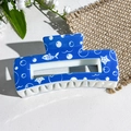 Royal blue rectangular hair claw clip with white sea life ocean pattern design - Royal Blue Ocean Fish Star (144-3)