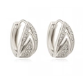 Eleganti orecchini a cerchio geometrici placcati oro 18K con zirconi e micro-perline - Argento