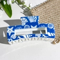 Navy blue rectangular hair claw with white ocean motifs like starfish and seashells - Navy Blue Ocean Elements (144-5)