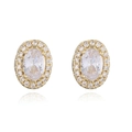 Elegante vergoldete Ohrstecker mit ovalem Zirkon und funkelndem Heiligenschein - Oval Stil / Gold
