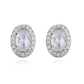 Elegant oval halo stud earrings with cubic zirconia stones in a polished silver setting - Silver Oval (45875) / Silver Oval