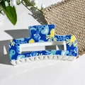 Navy blue ocean print rectangular hair claw clip with octopus and fish pattern - Octopus and Small Fish Pattern (144-8)