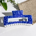 Dark blue square hair claw clip with white ocean creature line art and square shape - Jellyfish and Shell Lines (144-9)